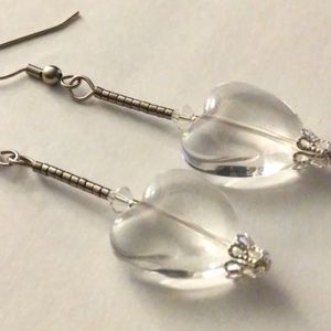 Crystal Clear Glass Heart Silver Seed Bead Earring